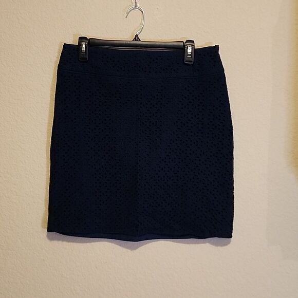 Navy Blue Eyelet Mini Skirt Size 10 - Picture 1 of 2